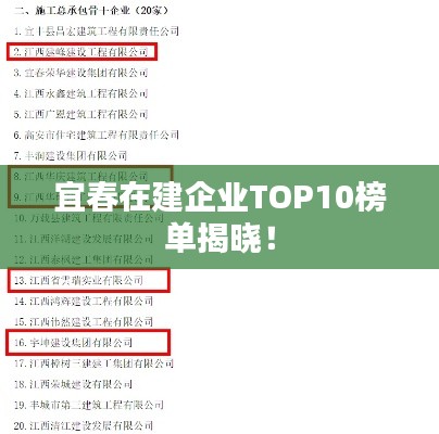 宜春在建企业TOP10榜单揭晓！